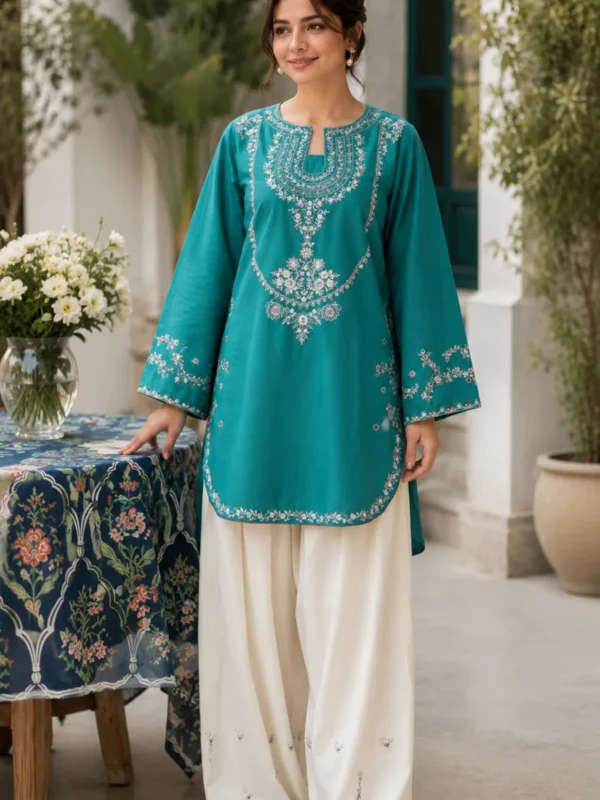 Teal Embroidered Lawn 2-Piece Unstitched Suit
