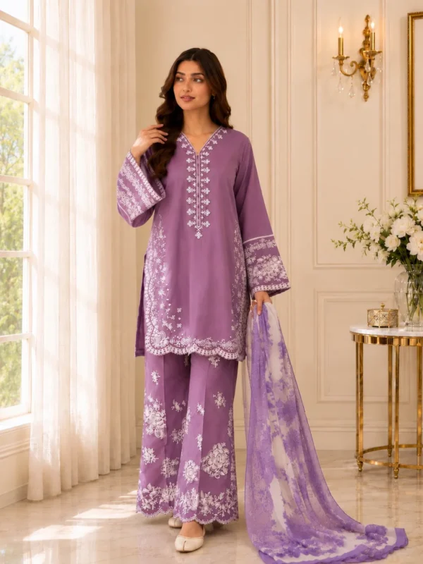 Lilac Embroidered Lawn 3-Piece Unstitched Suit by Reshyle