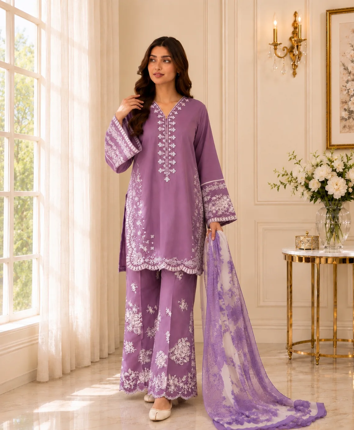 Lilac Embroidered Lawn 3-Piece Unstitched Suit by Reshyle