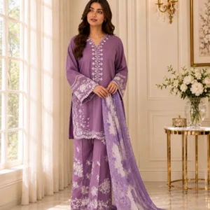 Lilac embroidered lawn 3-piece unstitched suit - Reshyle