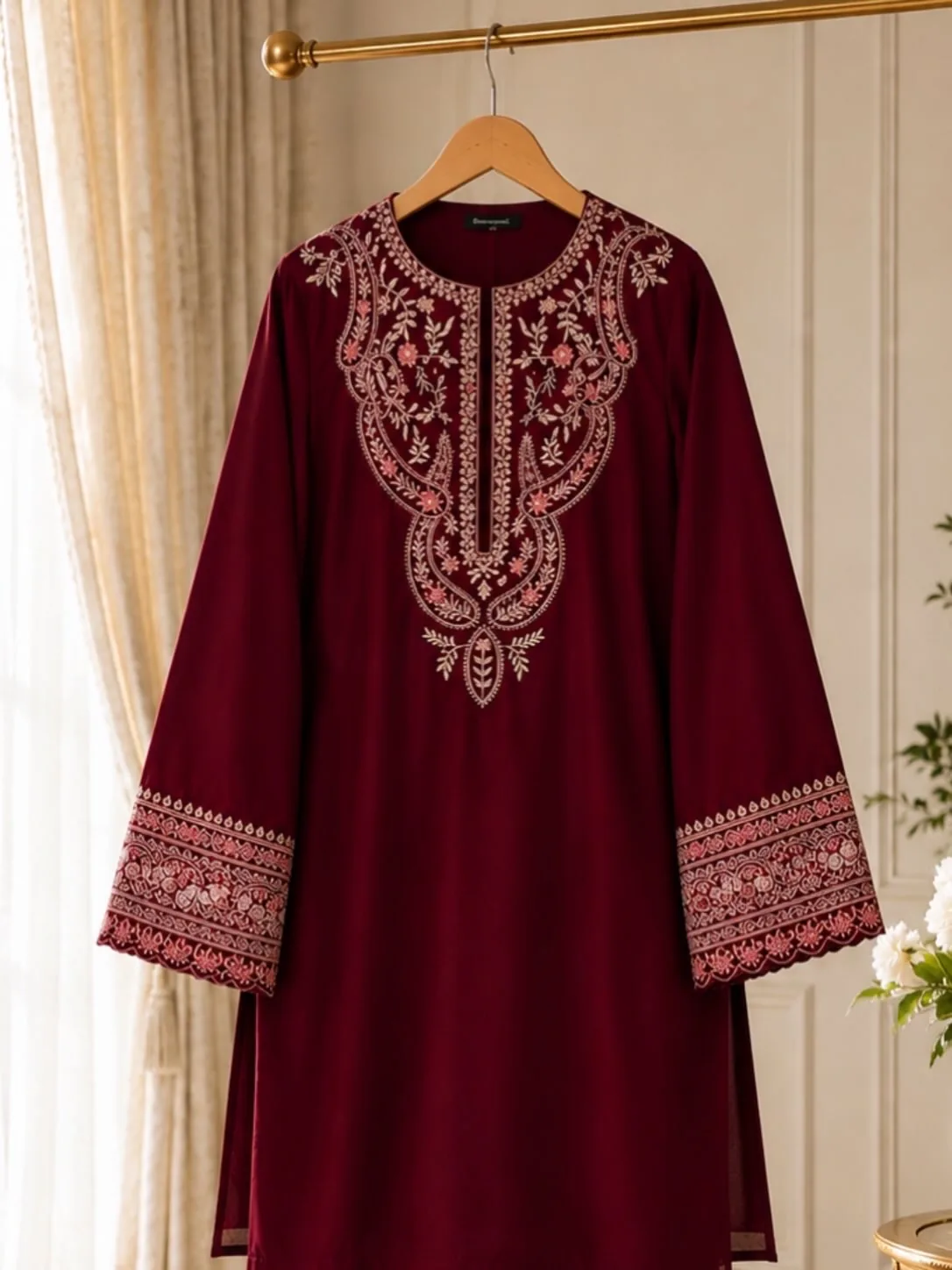 Maroon Embroidered Lawn 2-Piece Unstitched Suit by Reshyle - alternate view 4