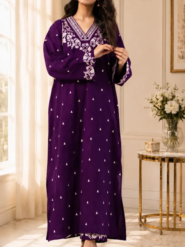 Purple embroidered lawn 2-piece unstitched suit - Reshyle
