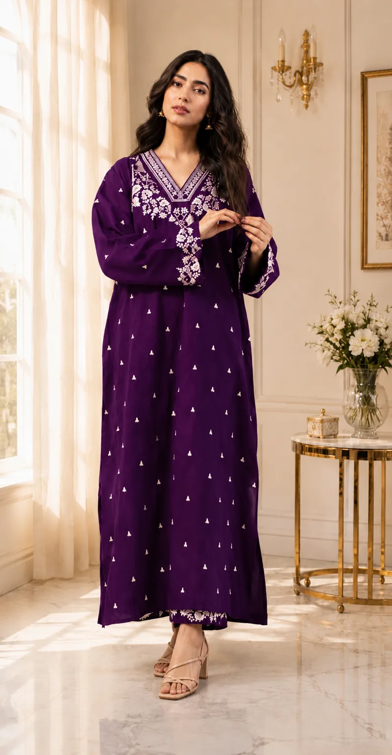Purple embroidered lawn 2-piece unstitched suit - Reshyle