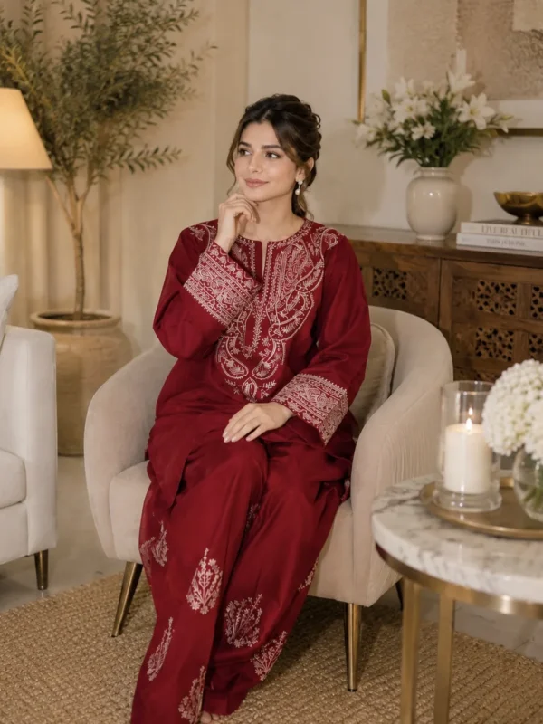 Maroon Embroidered Lawn 2-Piece Unstitched Suit