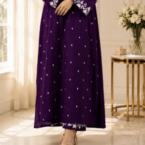 Purple embroidered lawn suit detail - Reshyle