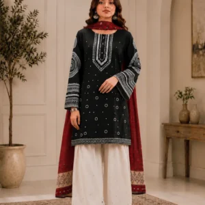 Black ajrak printed lawn 3-piece unstitched suit - Reshyle