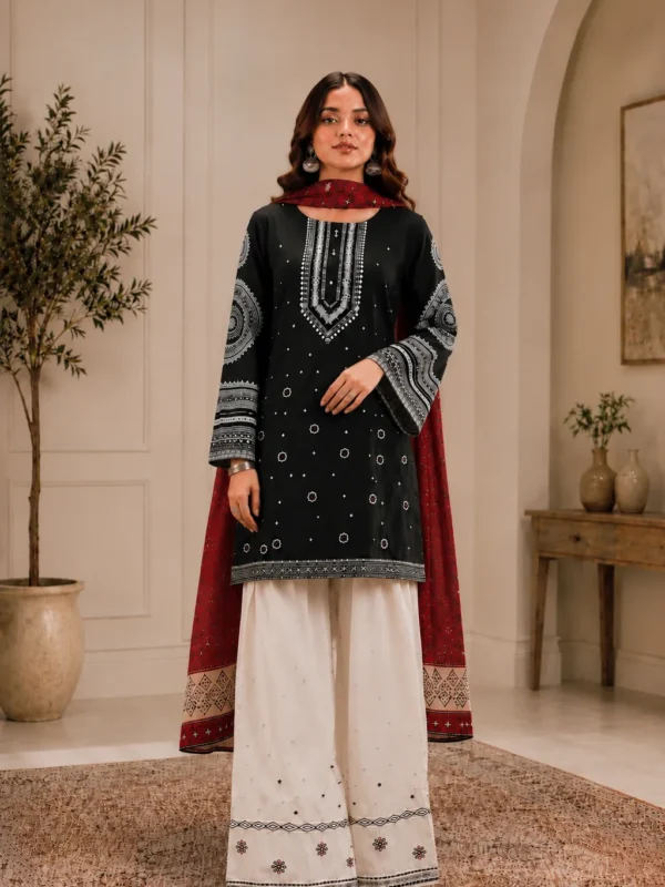Black ajrak printed lawn 3-piece unstitched suit - Reshyle