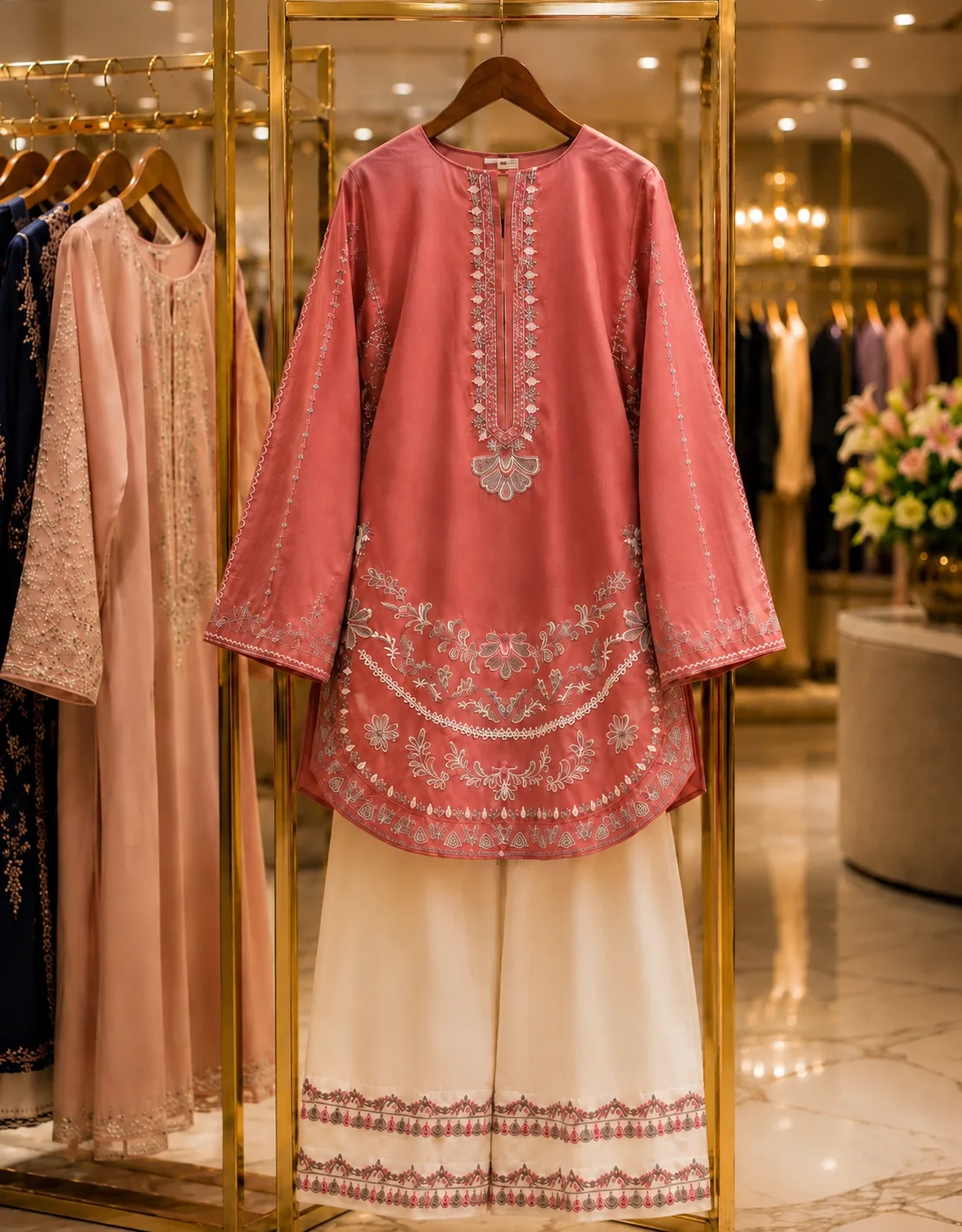 Tea Pink Embroidered Lawn 2-Piece Unstitched Suit by Reshyle - alternate view 4