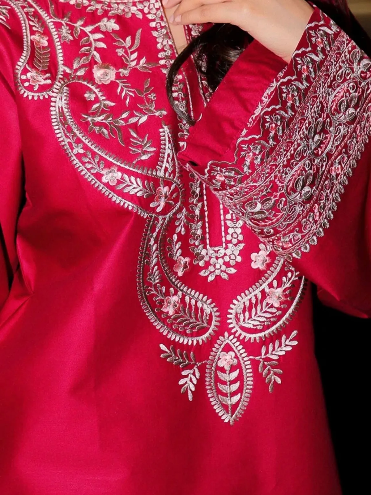 Maroon Embroidered Lawn 2-Piece Unstitched Suit by Reshyle - alternate view 5