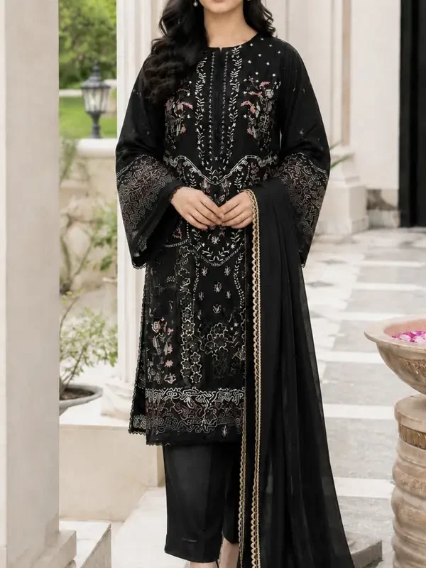 Black Embroidered Lawn 3-Piece Stitched Suit